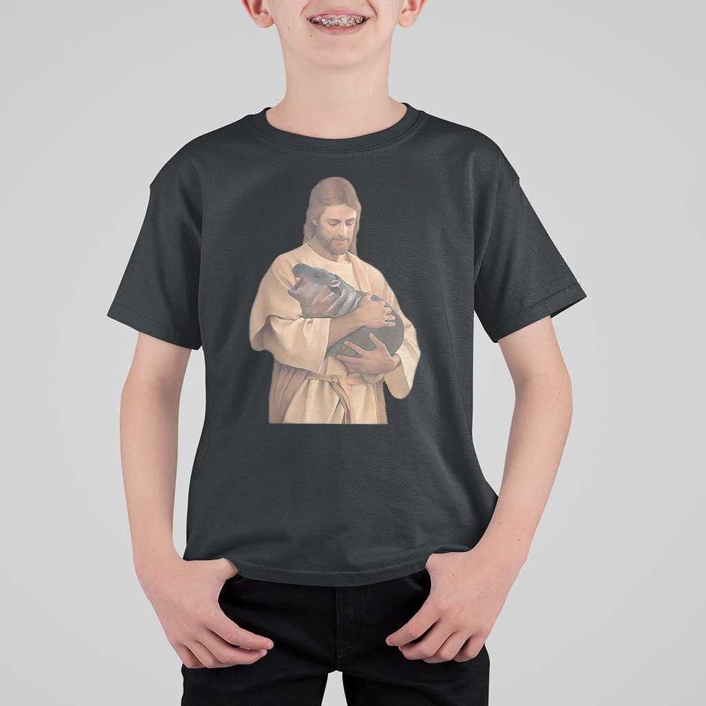 Jesus Loves Moo Deng T Shirt For Kid Bouncy Pig Cute Pygmy Hippo Meme - Wonder Print Shop