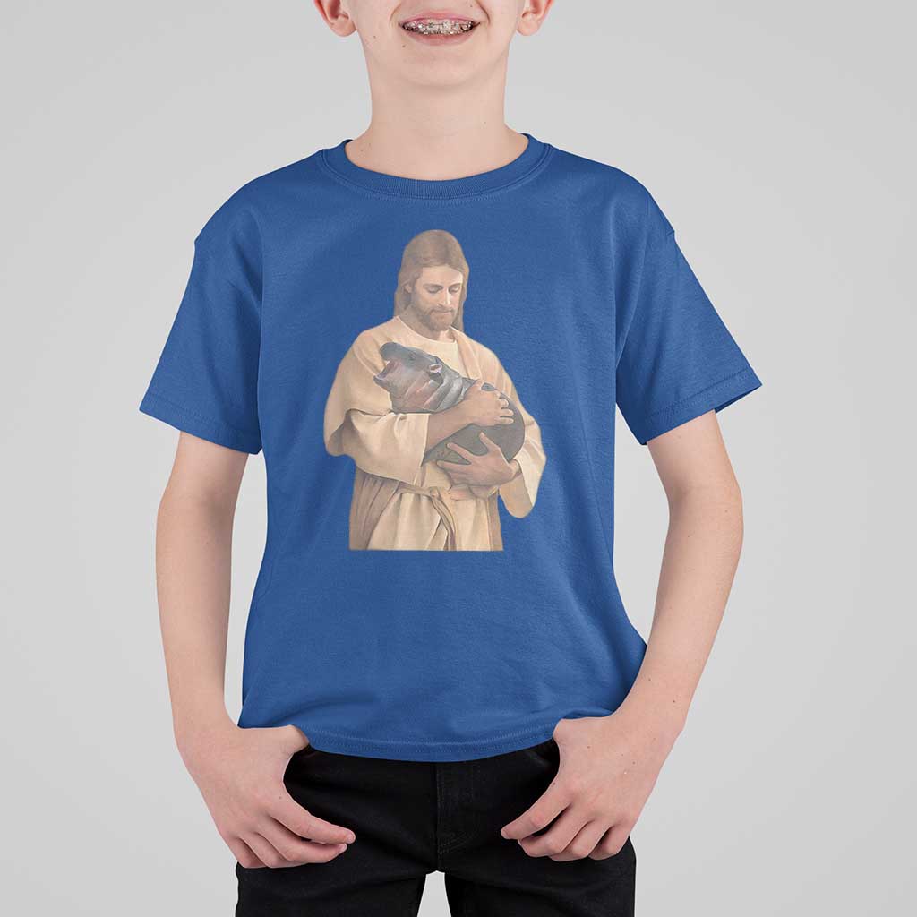 Jesus Loves Moo Deng T Shirt For Kid Bouncy Pig Cute Pygmy Hippo Meme - Wonder Print Shop