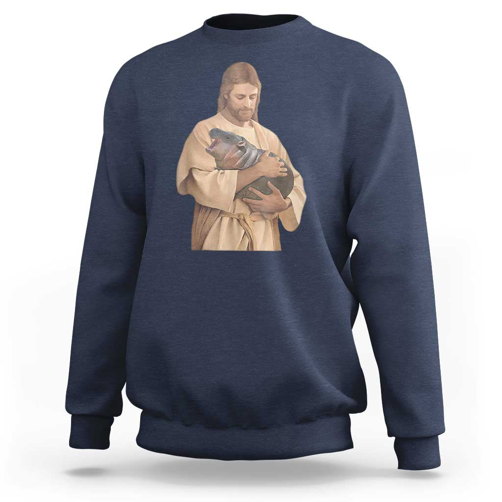 Jesus Loves Moo Deng Sweatshirt Bouncy Pig Cute Pygmy Hippo Meme - Wonder Print Shop