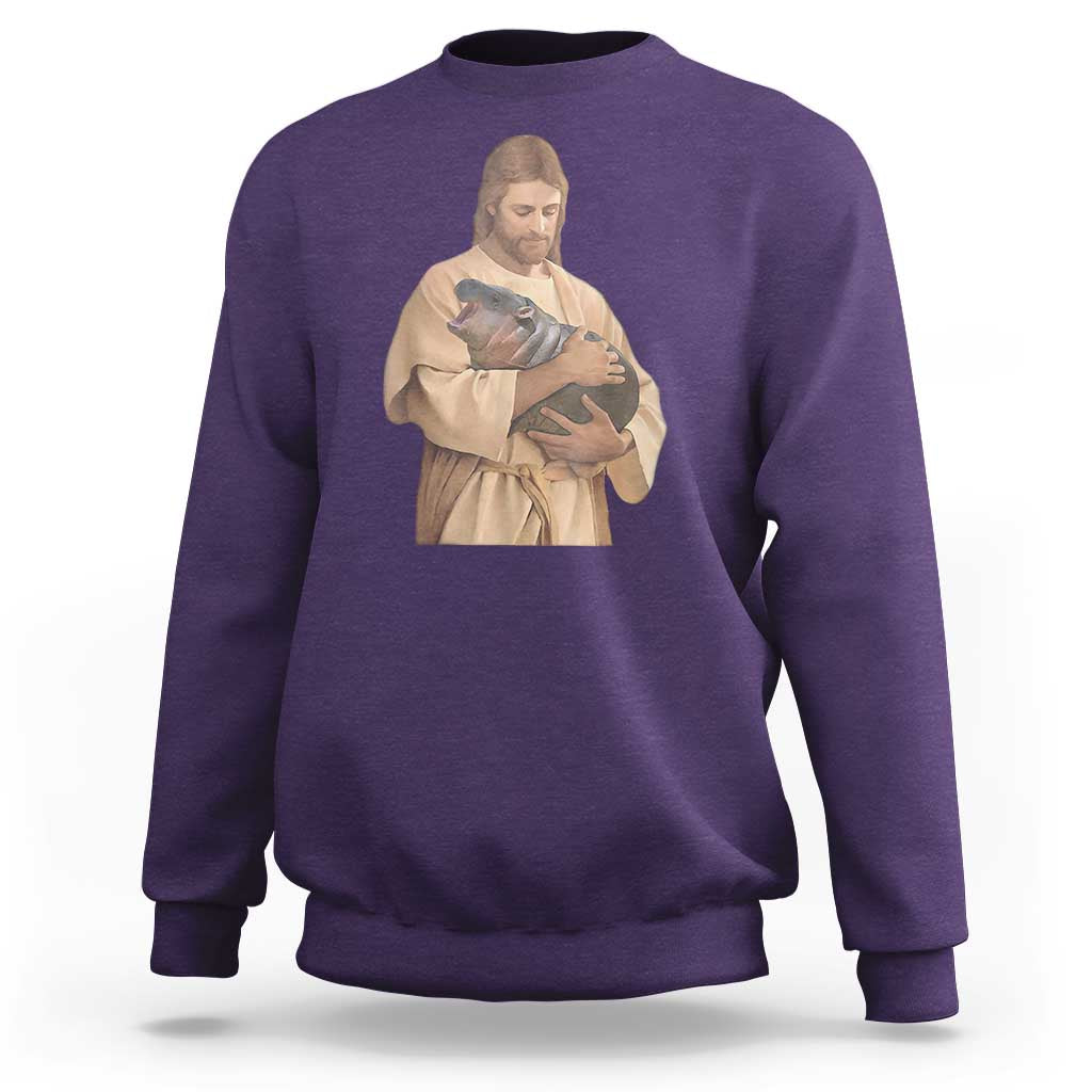 Jesus Loves Moo Deng Sweatshirt Bouncy Pig Cute Pygmy Hippo Meme - Wonder Print Shop