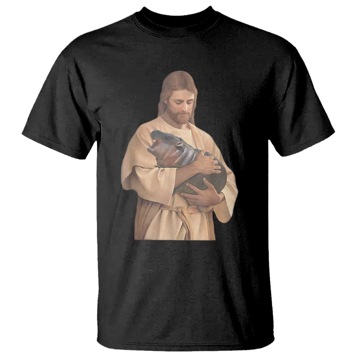 Jesus Loves Moo Deng T Shirt Bouncy Pig Cute Pygmy Hippo Meme - Wonder Print Shop