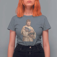 Jesus Loves Moo Deng T Shirt For Women Bouncy Pig Cute Pygmy Hippo Meme - Wonder Print Shop