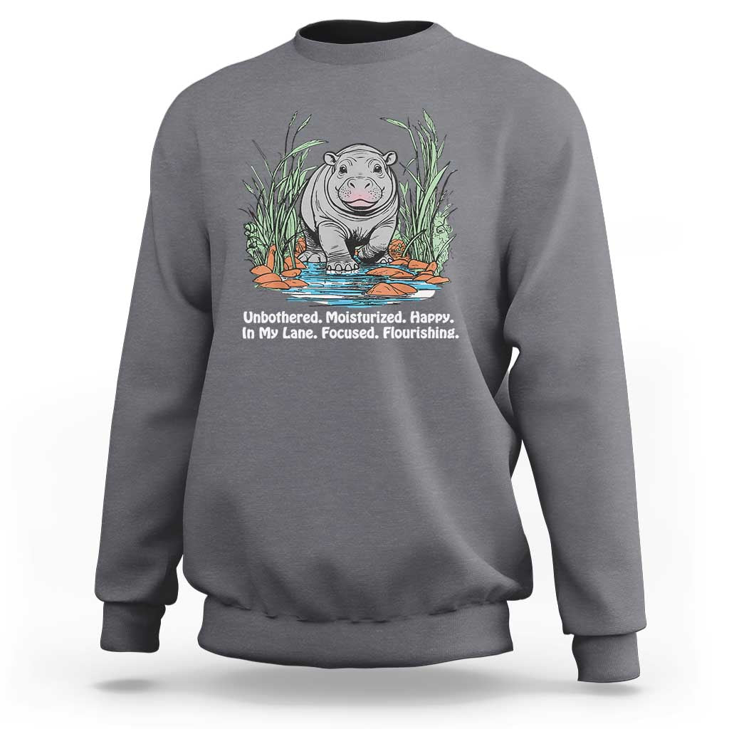Baby Hippo Moo Deng Sweatshirt Unbothered Bouncy Pig Meme Cute Viral - Wonder Print Shop