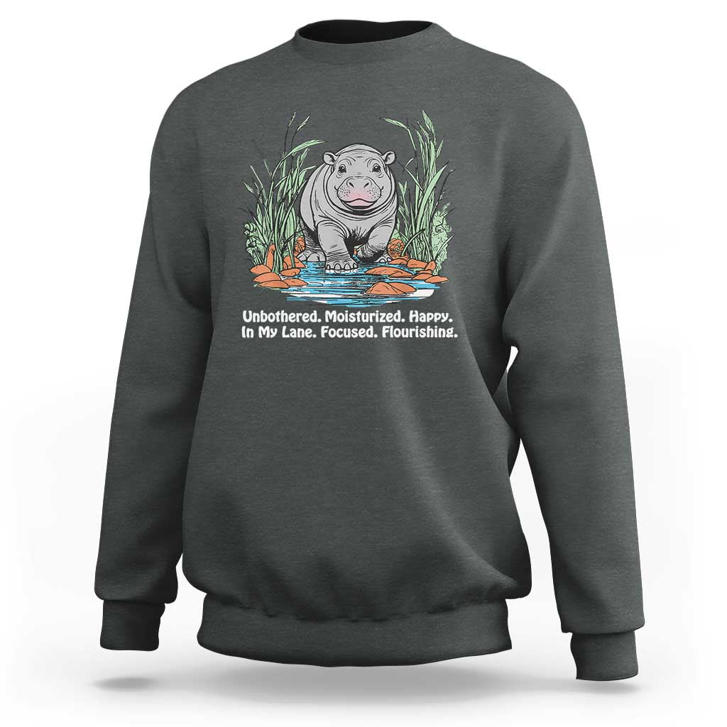 Baby Hippo Moo Deng Sweatshirt Unbothered Bouncy Pig Meme Cute Viral - Wonder Print Shop