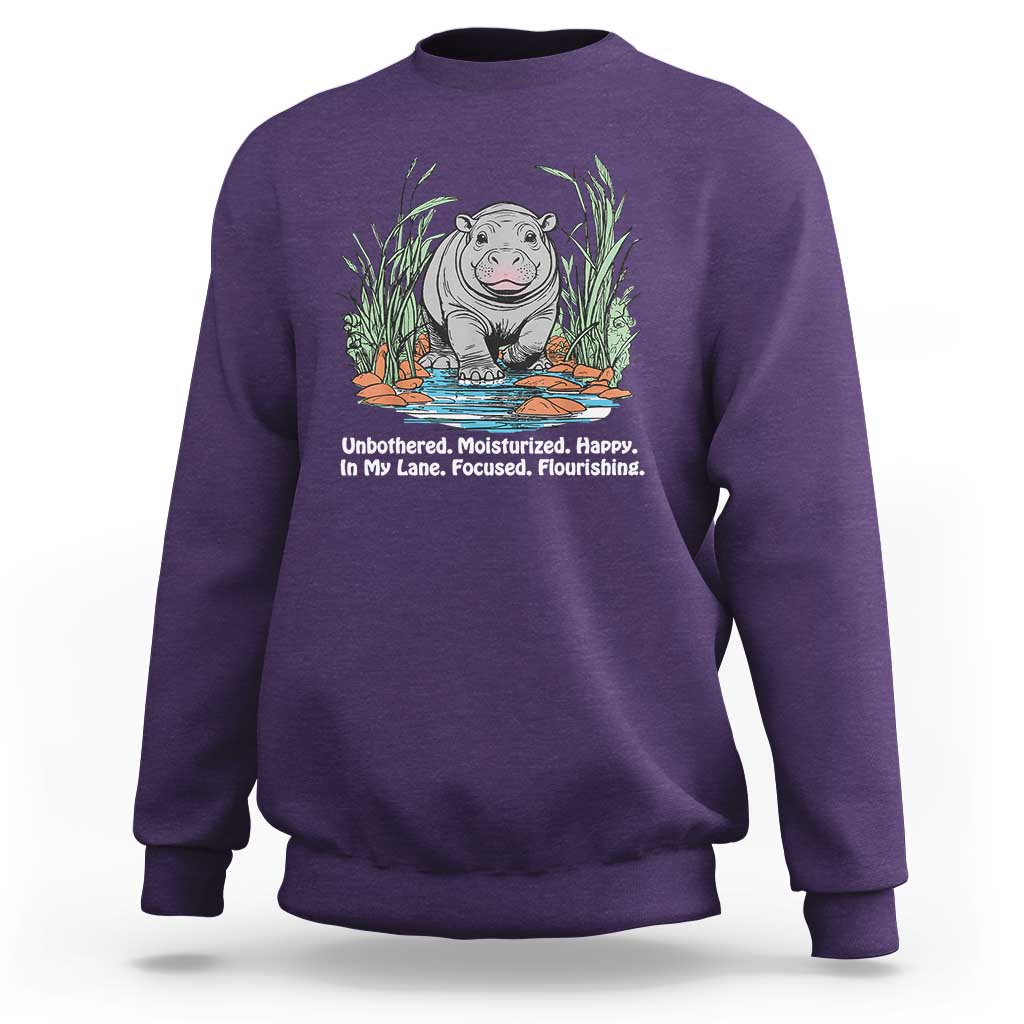 Baby Hippo Moo Deng Sweatshirt Unbothered Bouncy Pig Meme Cute Viral - Wonder Print Shop