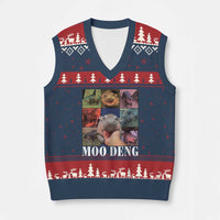 Baby Hippo Moo Deng V-Neck Knit Sweater Vest Pygmy Hippo Cute Zoo For Family - Wonder Print Shop