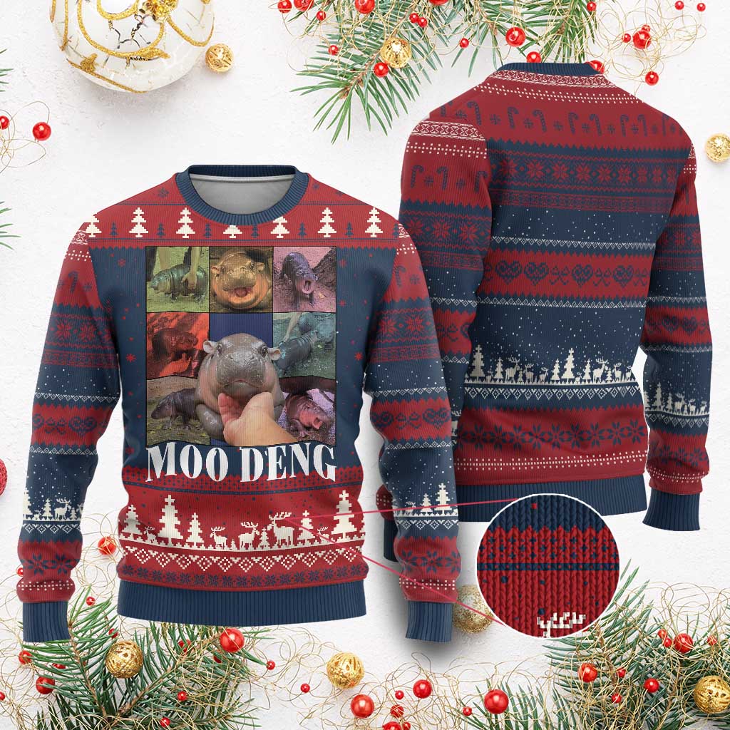 Baby Hippo Moo Deng Ugly Christmas Sweater Pygmy Hippo Cute Zoo For Family - Wonder Print Shop