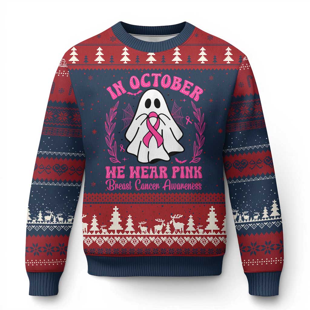 Breast Cancer Awareness Ugly Christmas Sweater In October We Wear Pink - Wonder Print Shop