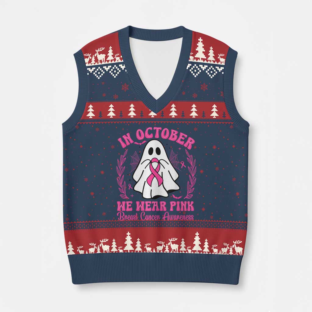 Breast Cancer Awareness V-Neck Knit Sweater Vest In October We Wear Pink - Wonder Print Shop