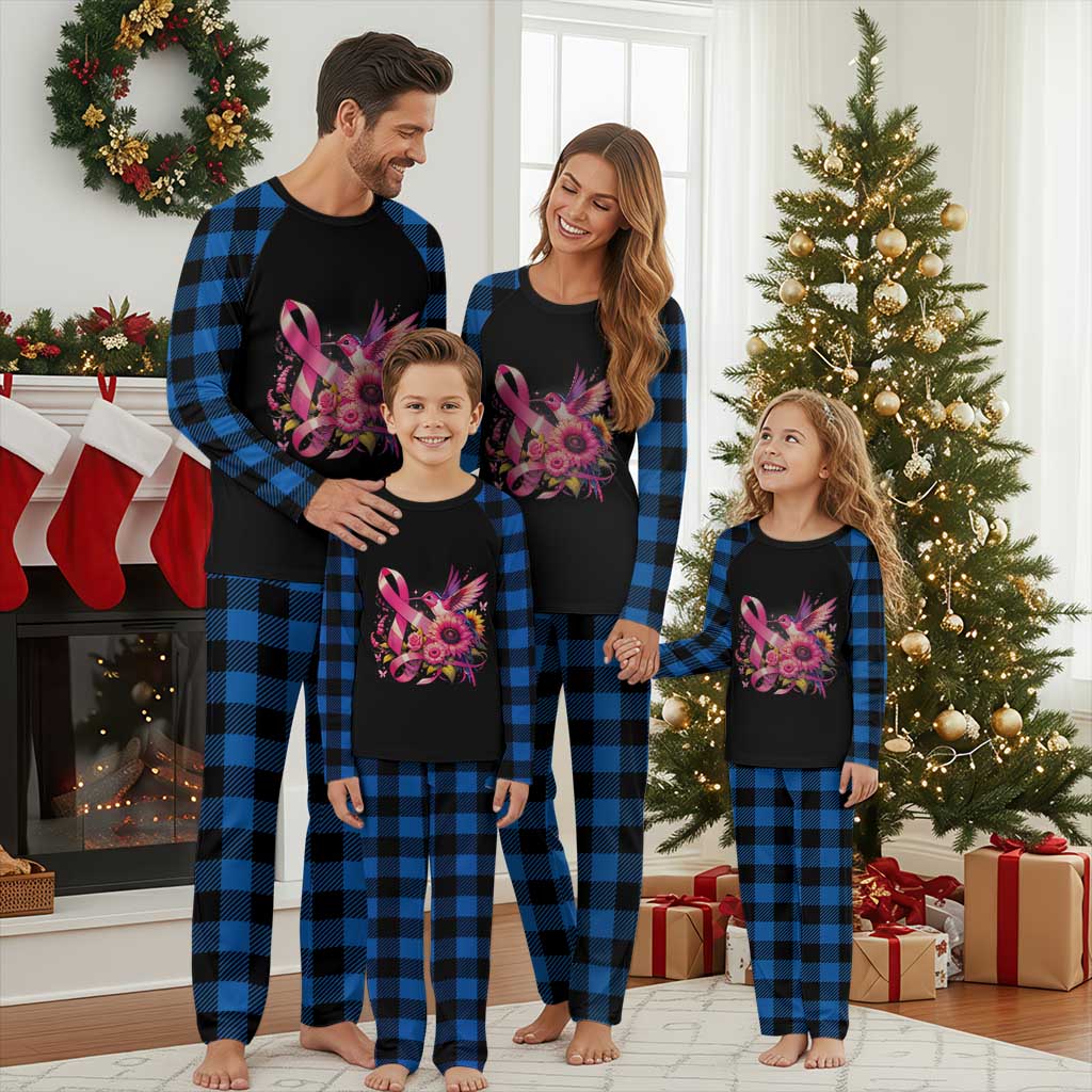 Breast Cancer Awareness Plaid Pajama Set Hummingbird Pink Ribbon Support - Wonder Print Shop