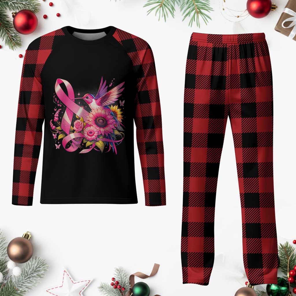 Breast Cancer Awareness Plaid Pajama Set Hummingbird Pink Ribbon Support - Wonder Print Shop