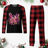 Breast Cancer Awareness Plaid Pajama Set Hummingbird Pink Ribbon Support - Wonder Print Shop
