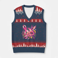 Breast Cancer Awareness V-Neck Knit Sweater Vest Hummingbird Pink Ribbon Support - Wonder Print Shop