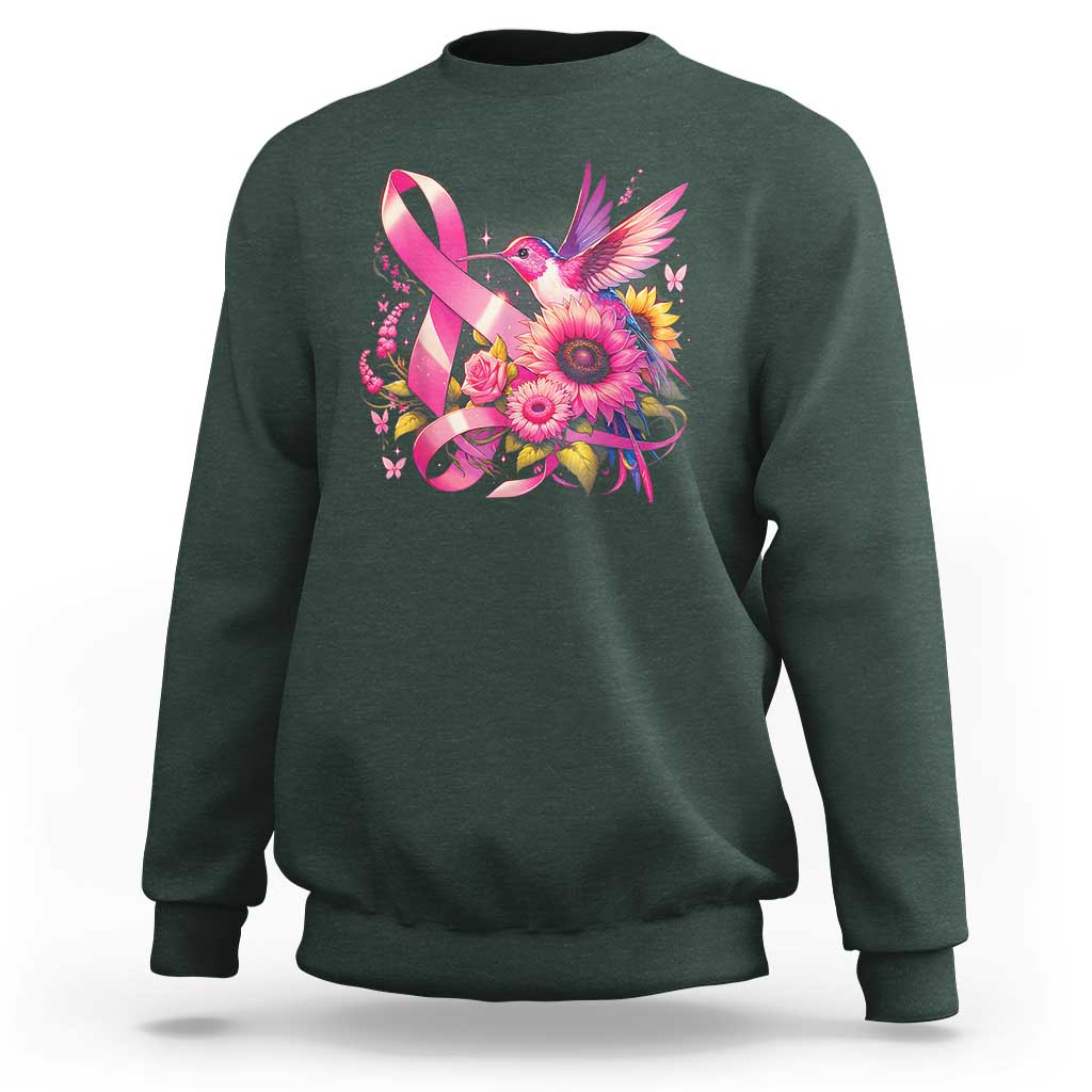 Breast Cancer Awareness Sweatshirt Hummingbird Pink Ribbon Support - Wonder Print Shop