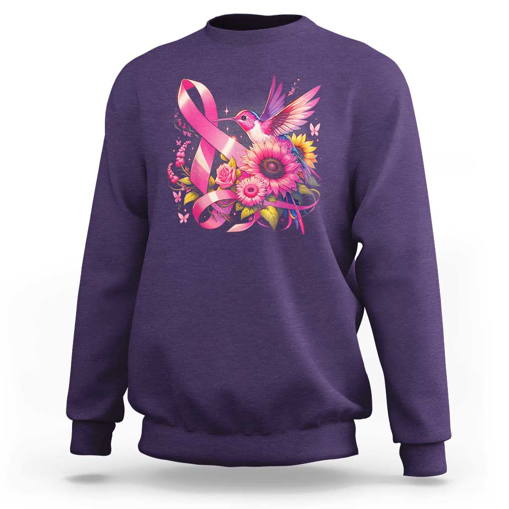 Breast Cancer Awareness Sweatshirt Hummingbird Pink Ribbon Support - Wonder Print Shop