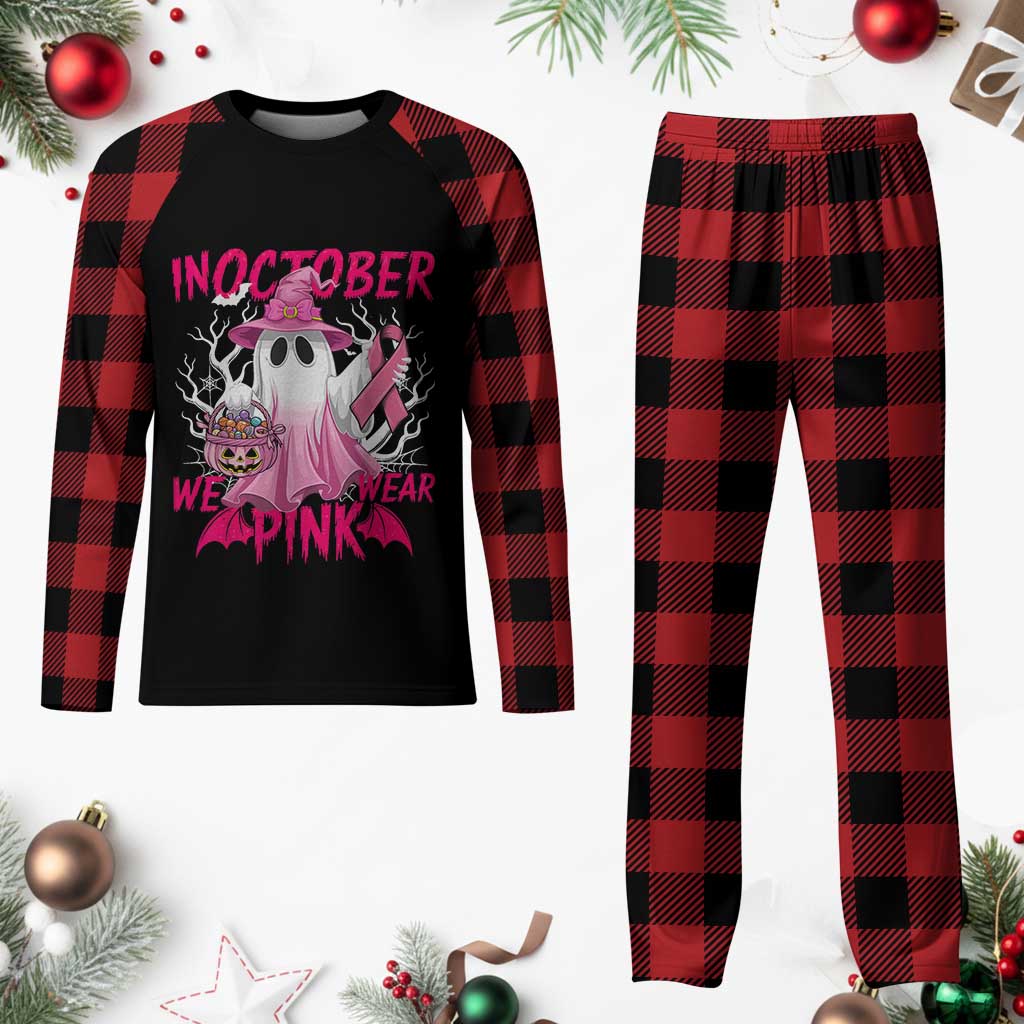 Breast Cancer Awareness Plaid Pajama Set In October We Wear Pink Ghost - Wonder Print Shop