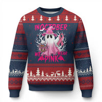 Breast Cancer Awareness Ugly Christmas Sweater In October We Wear Pink Ghost - Wonder Print Shop
