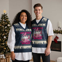 Breast Cancer Awareness V-Neck Knit Sweater Vest In October We Wear Pink Ghost - Wonder Print Shop