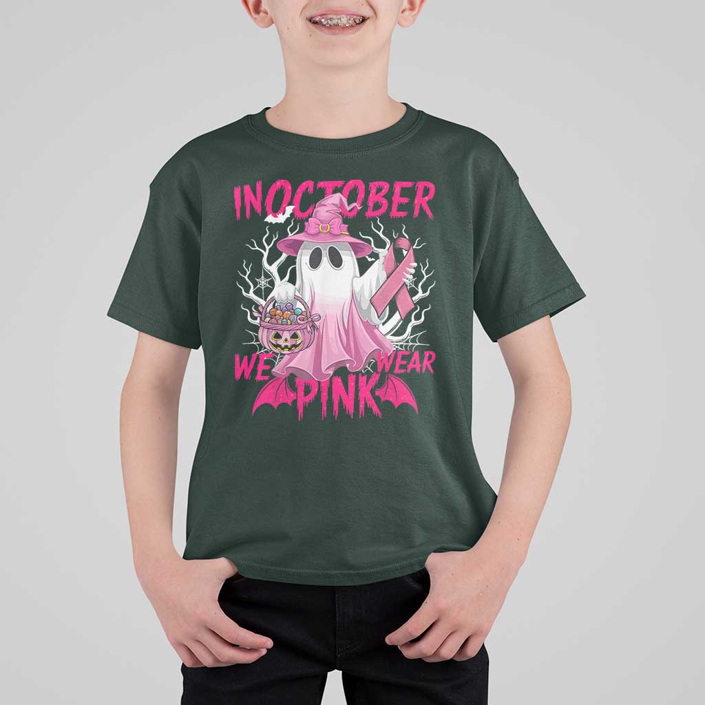 Breast Cancer Awareness T Shirt For Kid In October We Wear Pink Ghost - Wonder Print Shop