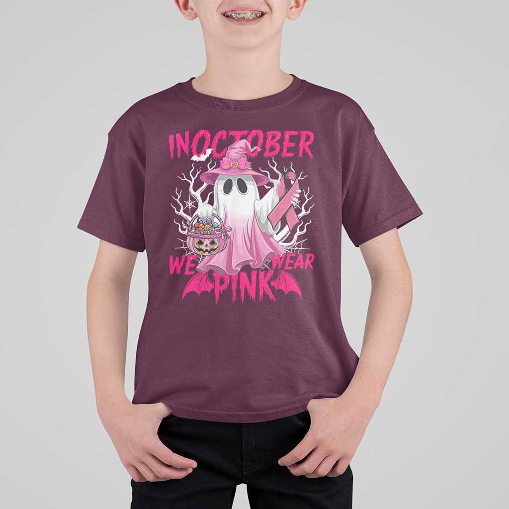 Breast Cancer Awareness T Shirt For Kid In October We Wear Pink Ghost - Wonder Print Shop