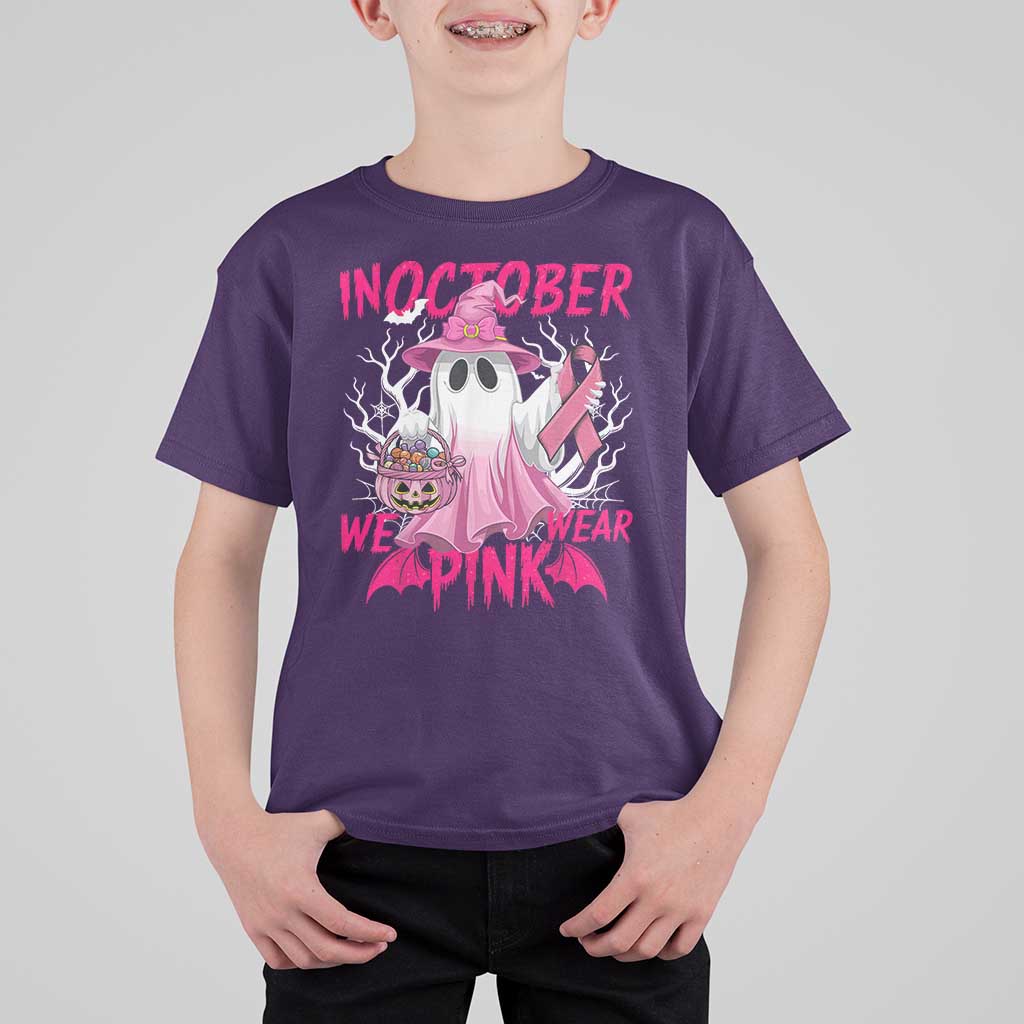 Breast Cancer Awareness T Shirt For Kid In October We Wear Pink Ghost - Wonder Print Shop