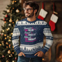 Breast Cancer Awareness Ugly Christmas Sweater Remember The Fallen Support The Fighters - Wonder Print Shop