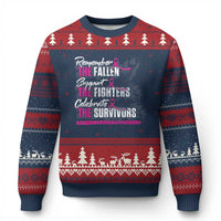Breast Cancer Awareness Ugly Christmas Sweater Remember The Fallen Support The Fighters - Wonder Print Shop