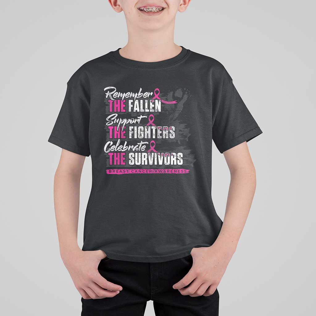 Breast Cancer Awareness T Shirt For Kid Remember The Fallen Support The Fighters - Wonder Print Shop
