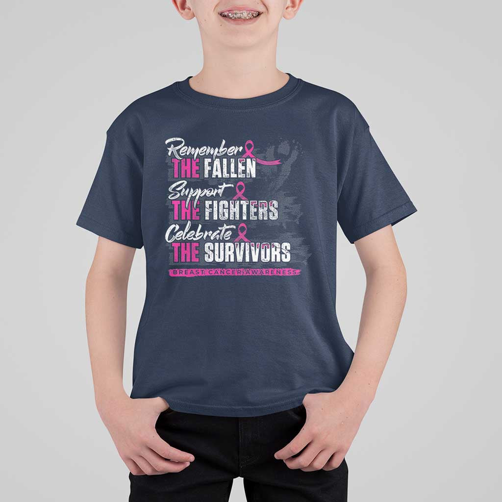 Breast Cancer Awareness T Shirt For Kid Remember The Fallen Support The Fighters - Wonder Print Shop