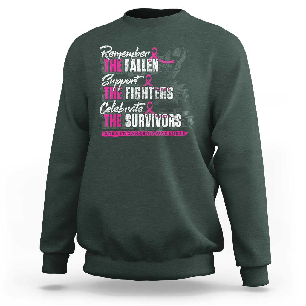 Breast Cancer Awareness Sweatshirt Remember The Fallen Support The Fighters - Wonder Print Shop