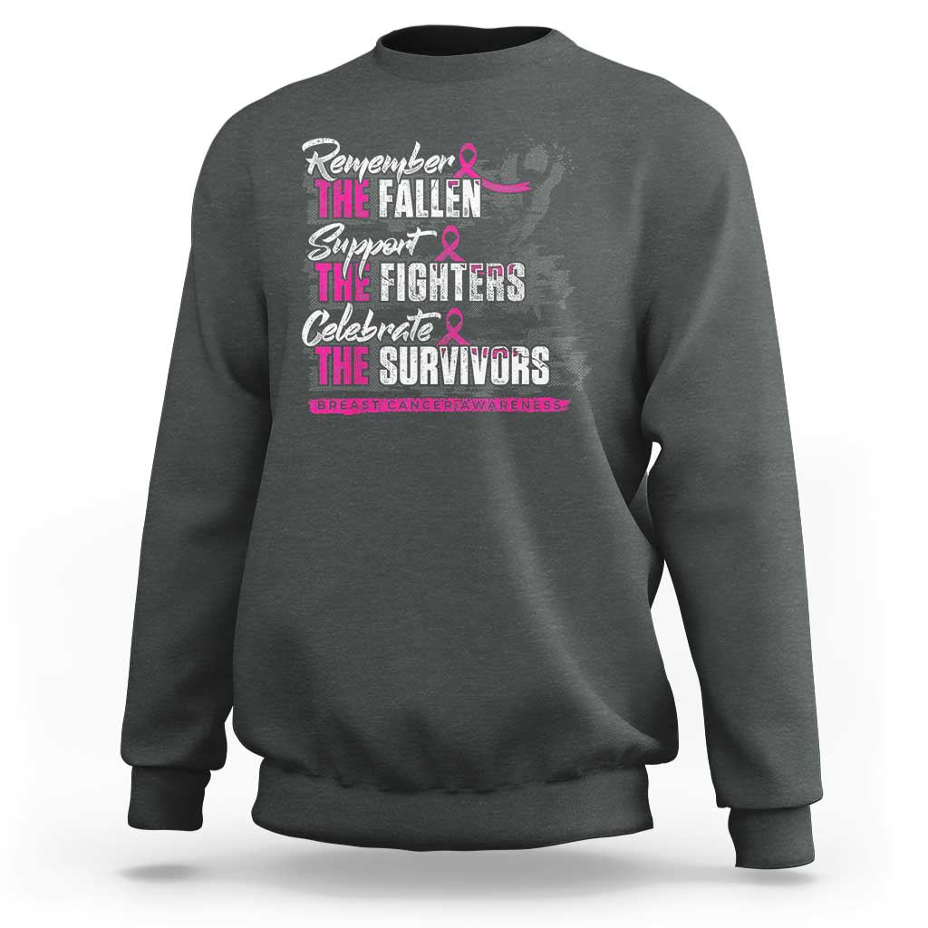 Breast Cancer Awareness Sweatshirt Remember The Fallen Support The Fighters - Wonder Print Shop