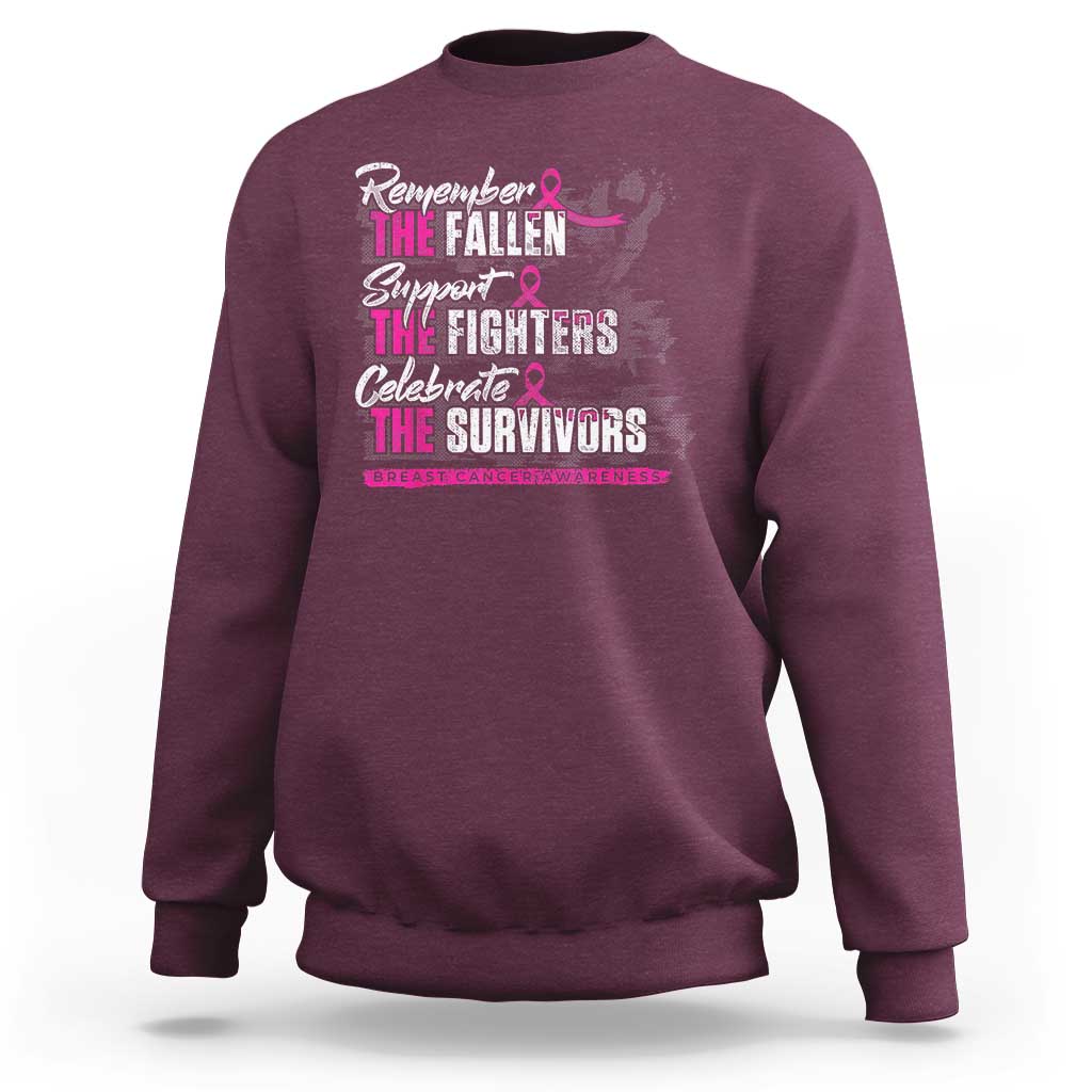 Breast Cancer Awareness Sweatshirt Remember The Fallen Support The Fighters - Wonder Print Shop