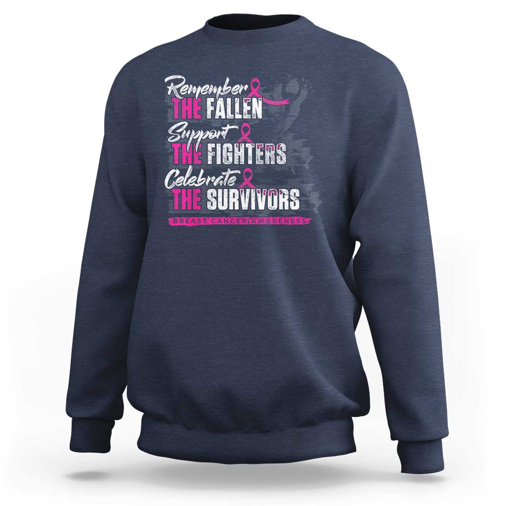 Breast Cancer Awareness Sweatshirt Remember The Fallen Support The Fighters - Wonder Print Shop