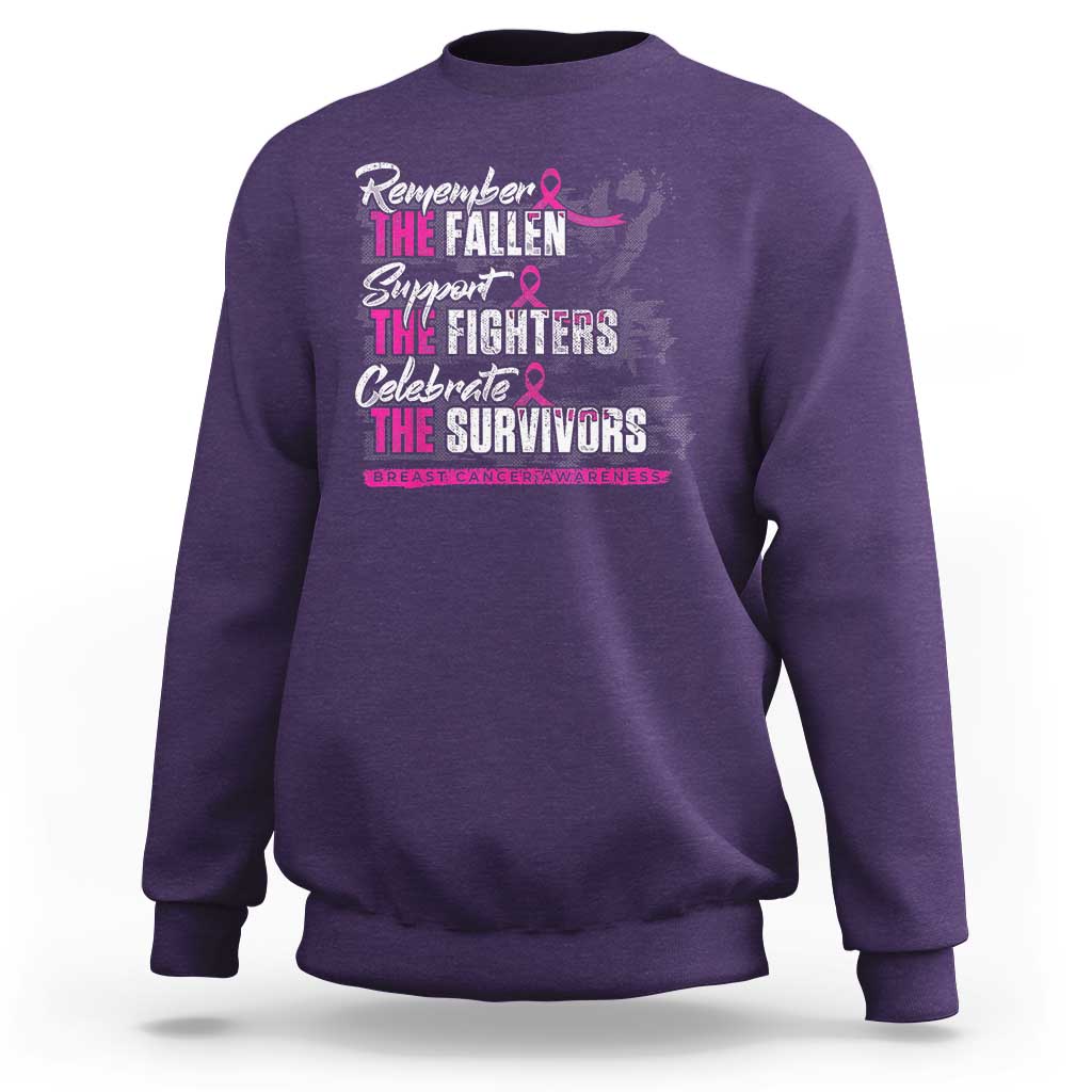Breast Cancer Awareness Sweatshirt Remember The Fallen Support The Fighters - Wonder Print Shop