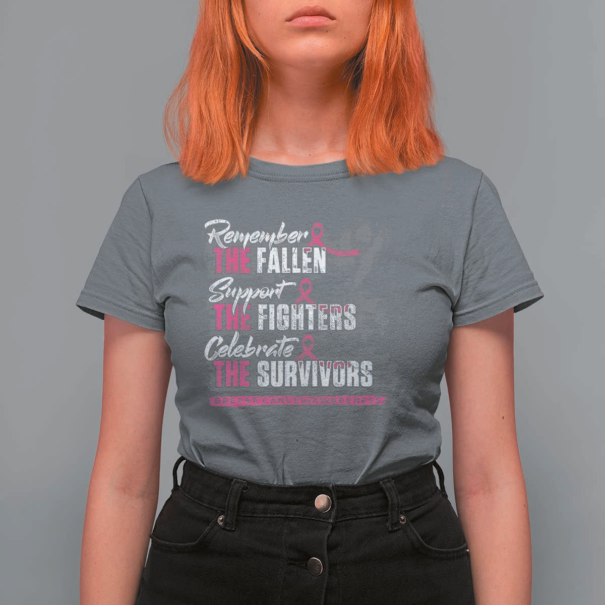 Breast Cancer Awareness T Shirt For Women Remember The Fallen Support The Fighters - Wonder Print Shop