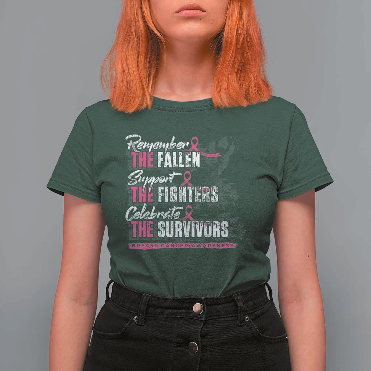 Breast Cancer Awareness T Shirt For Women Remember The Fallen Support The Fighters - Wonder Print Shop