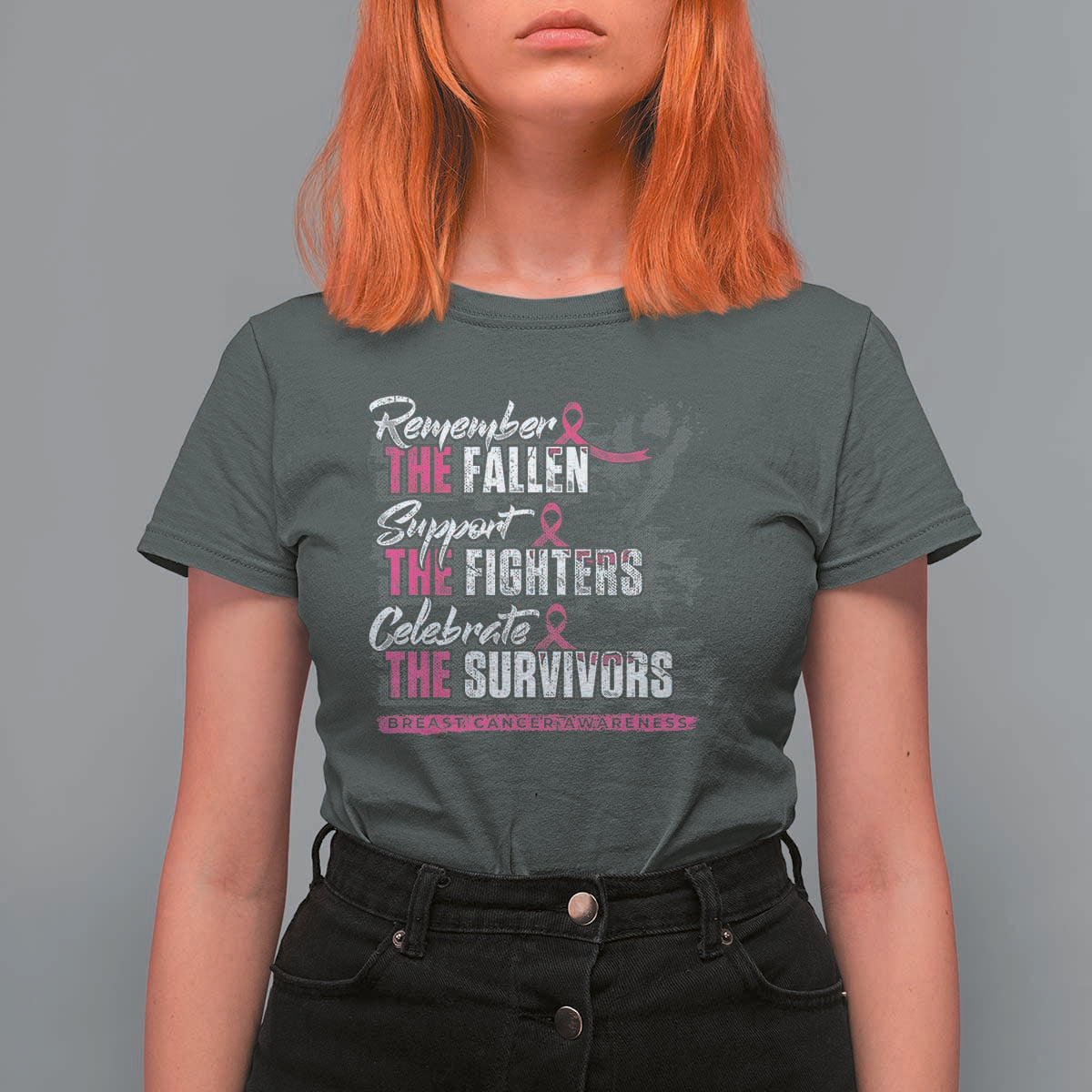 Breast Cancer Awareness T Shirt For Women Remember The Fallen Support The Fighters - Wonder Print Shop