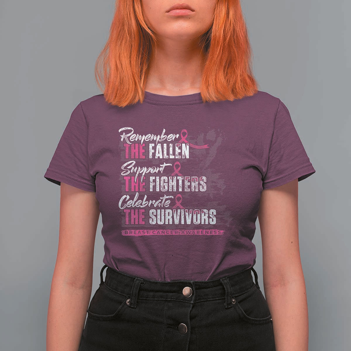 Breast Cancer Awareness T Shirt For Women Remember The Fallen Support The Fighters - Wonder Print Shop