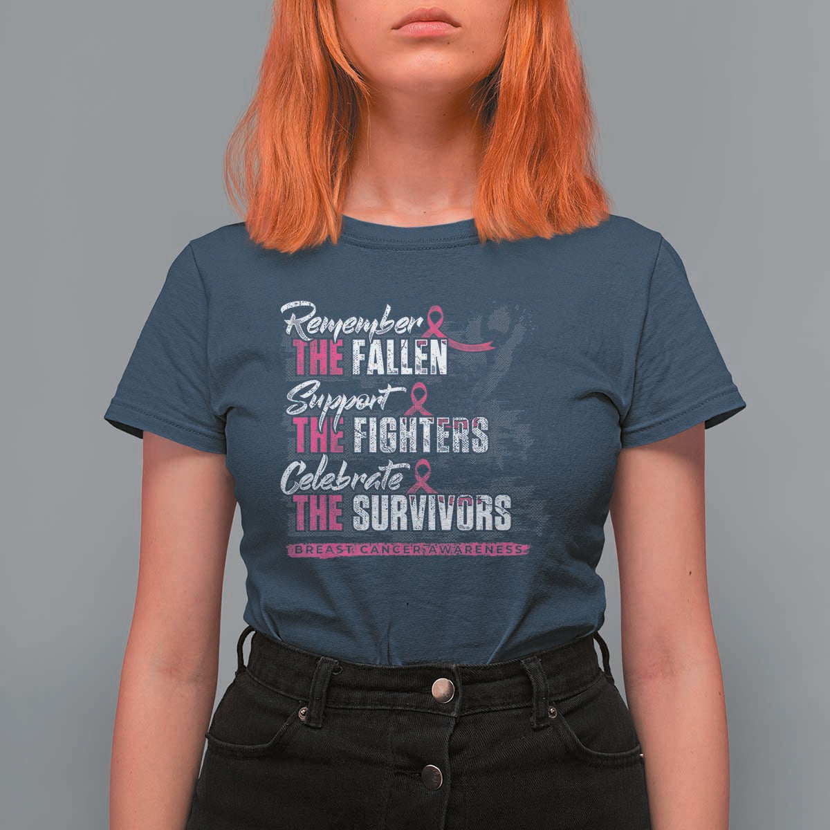 Breast Cancer Awareness T Shirt For Women Remember The Fallen Support The Fighters - Wonder Print Shop