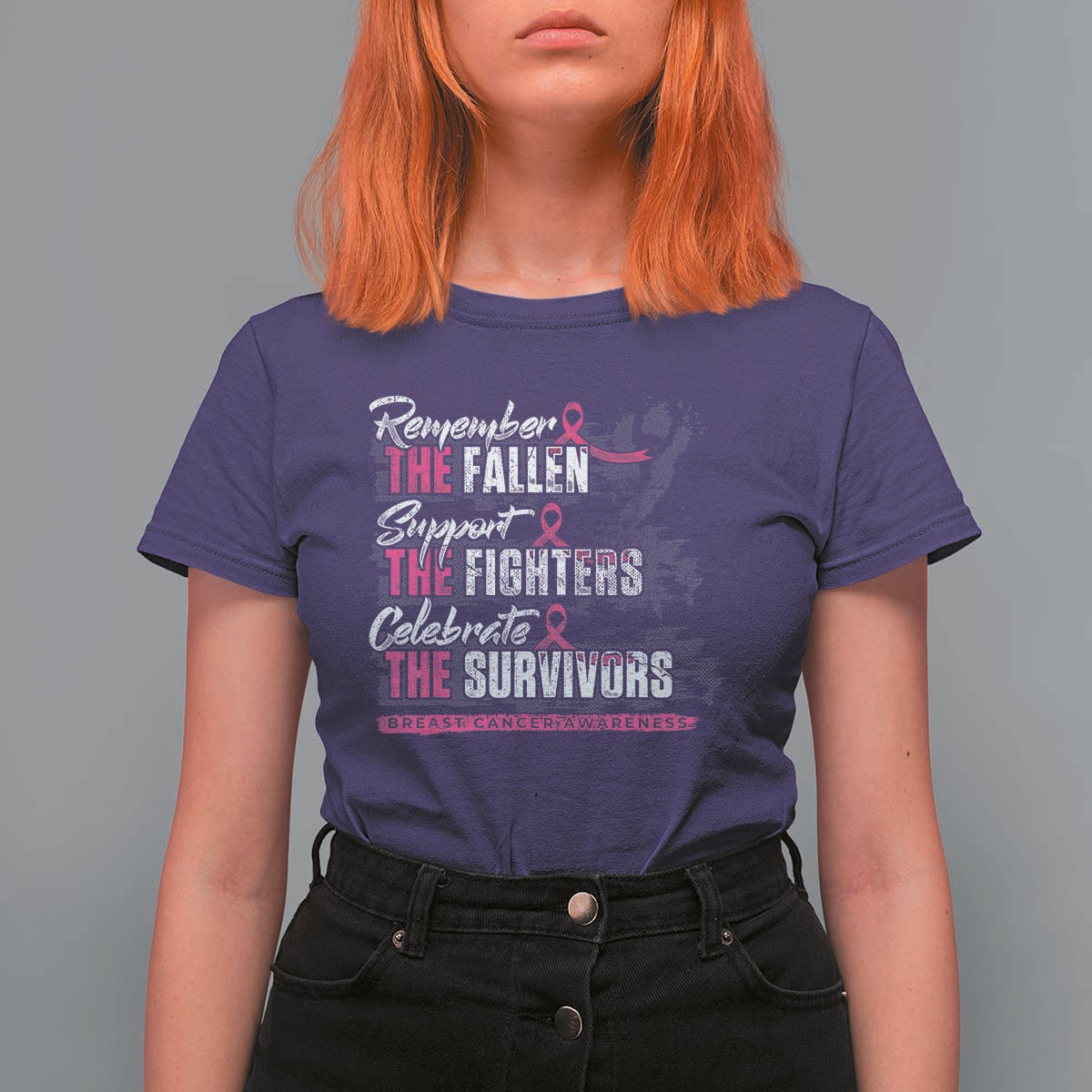 Breast Cancer Awareness T Shirt For Women Remember The Fallen Support The Fighters - Wonder Print Shop