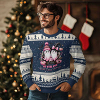 Breast Cancer Awareness Witch Ugly Christmas Sweater In October We Wear Pink Ghost Witch - Wonder Print Shop