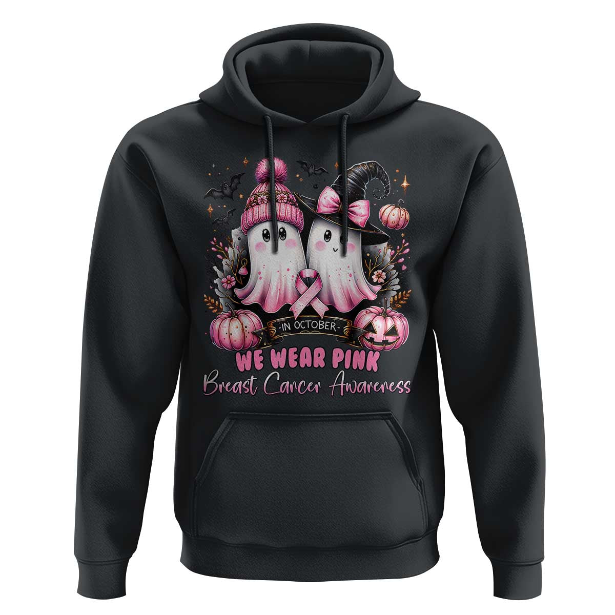 Breast Cancer Awareness Witch Hoodie In October We Wear Pink Ghost Witch