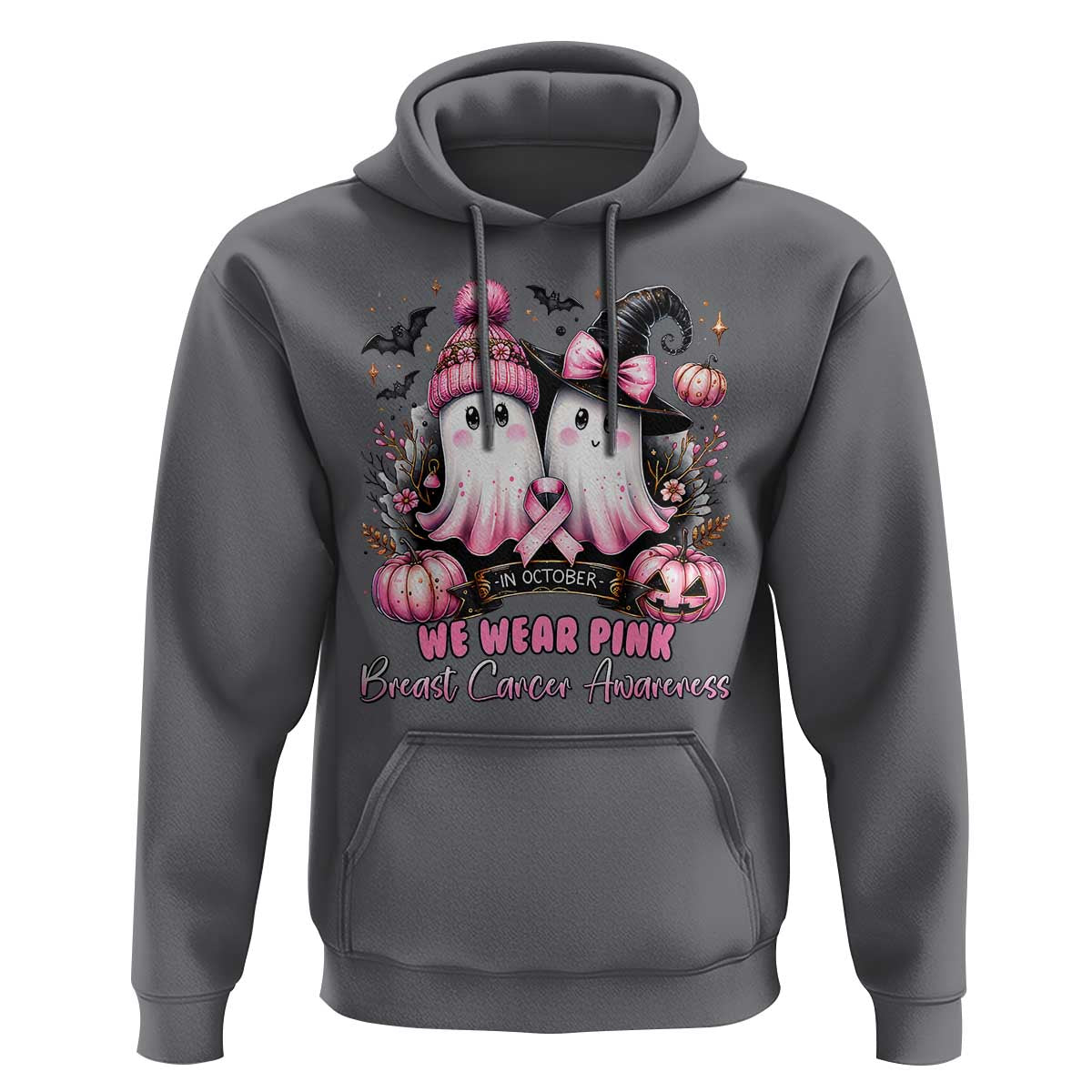 Breast Cancer Awareness Witch Hoodie In October We Wear Pink Ghost Witch