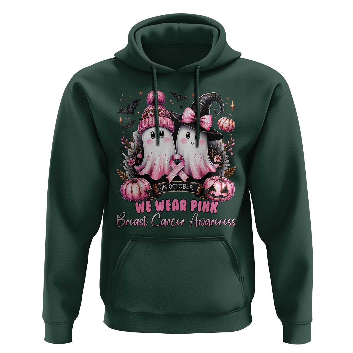 Breast Cancer Awareness Witch Hoodie In October We Wear Pink Ghost Witch
