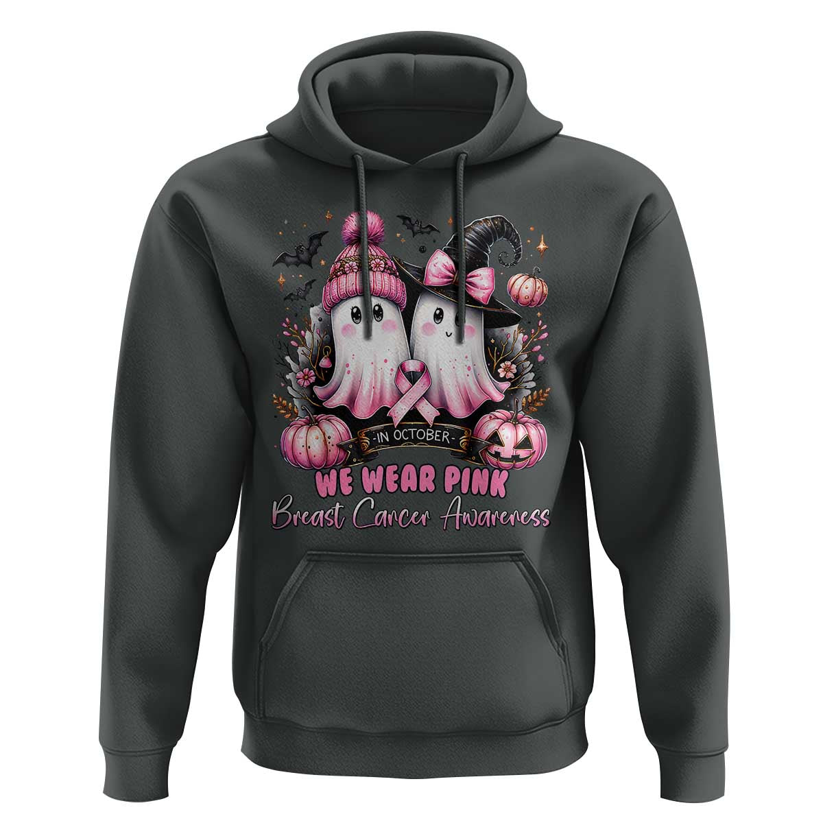 Breast Cancer Awareness Witch Hoodie In October We Wear Pink Ghost Witch