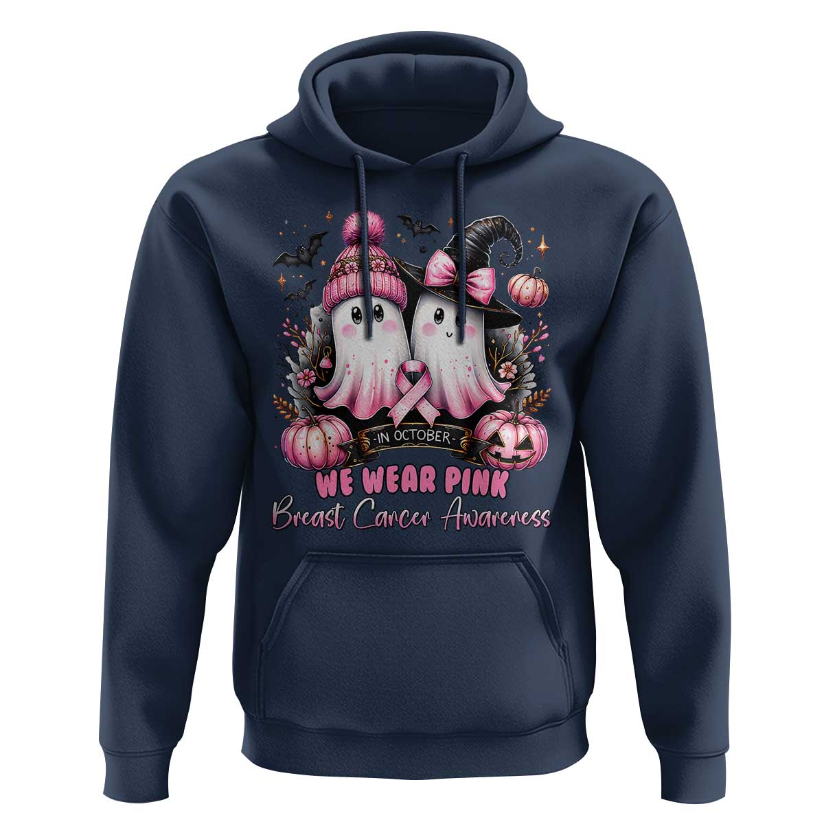 Breast Cancer Awareness Witch Hoodie In October We Wear Pink Ghost Witch