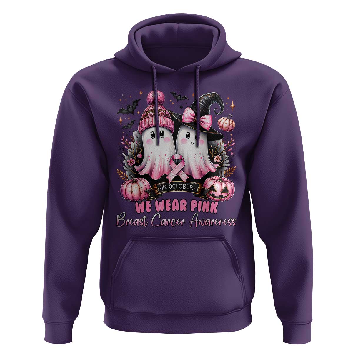 Breast Cancer Awareness Witch Hoodie In October We Wear Pink Ghost Witch