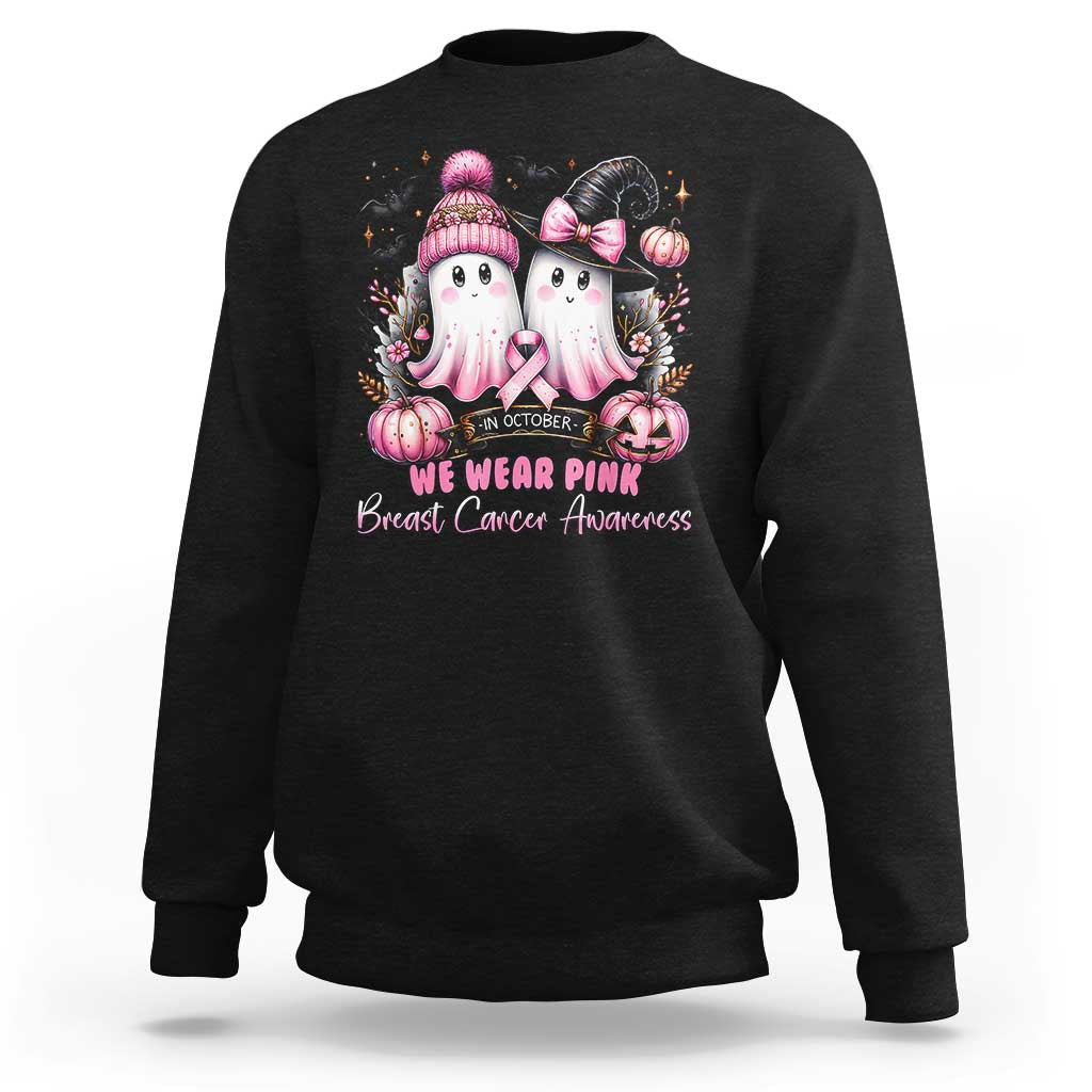 Breast Cancer Awareness Witch Sweatshirt In October We Wear Pink Ghost Witch - Wonder Print Shop