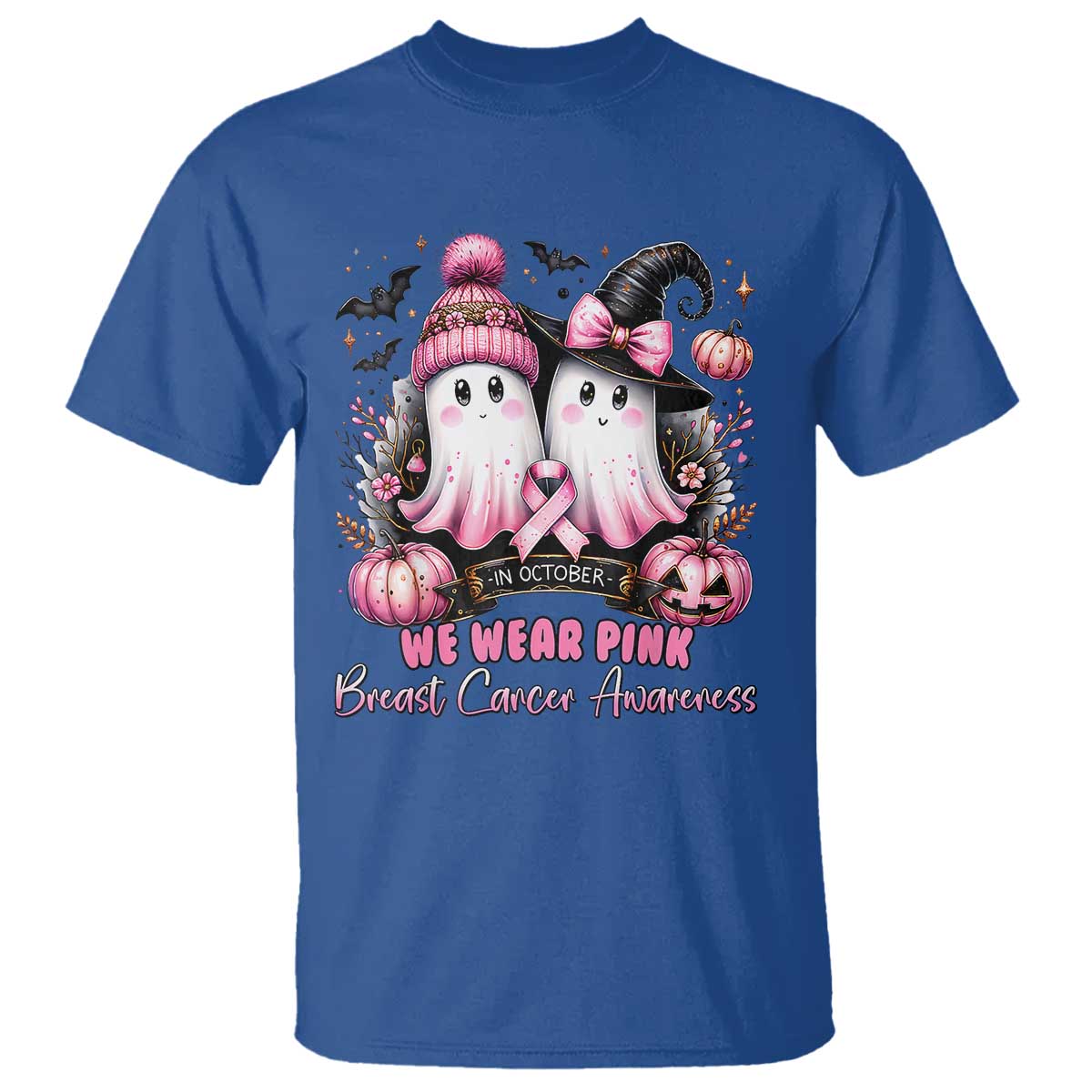 Breast Cancer Awareness Witch T Shirt In October We Wear Pink Ghost Witch - Wonder Print Shop