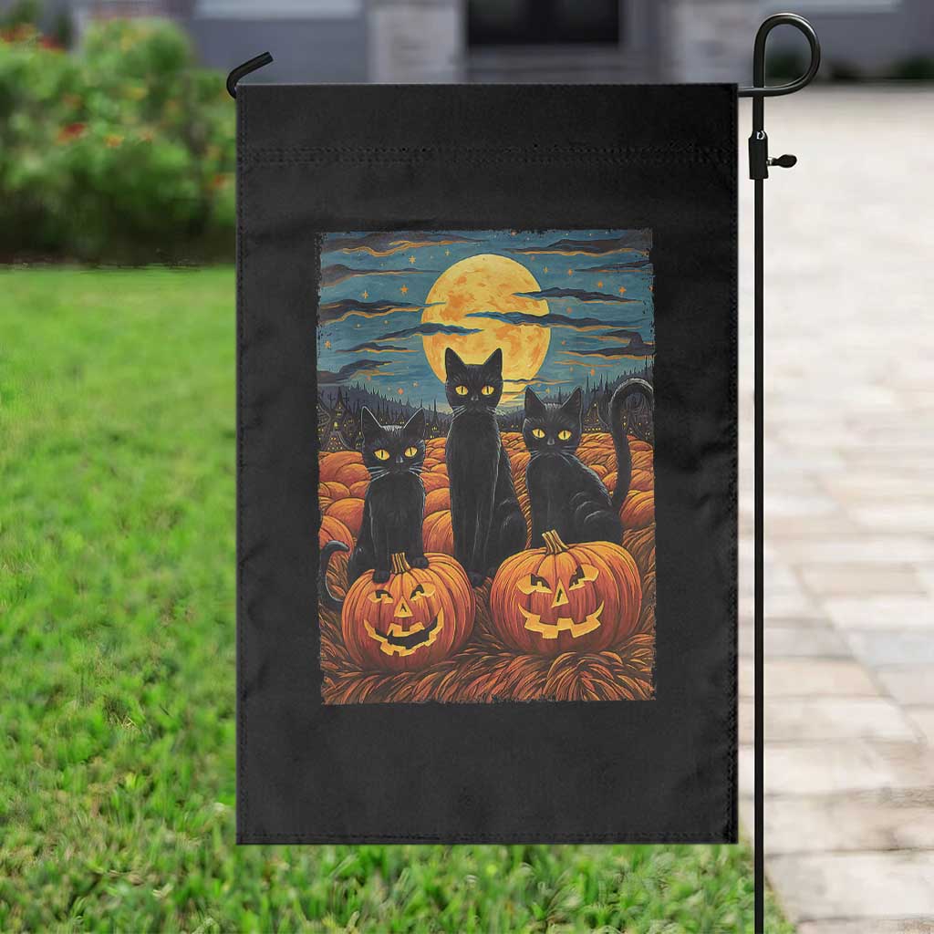 Black Cat Halloween Garden Flag Starry Night Van Gogh Inspo - Wonder Print Shop
